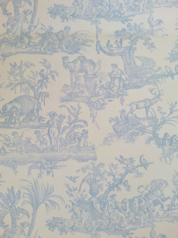 Shabby Chic French Toile de Jouy Blue White Feature Wallpaper