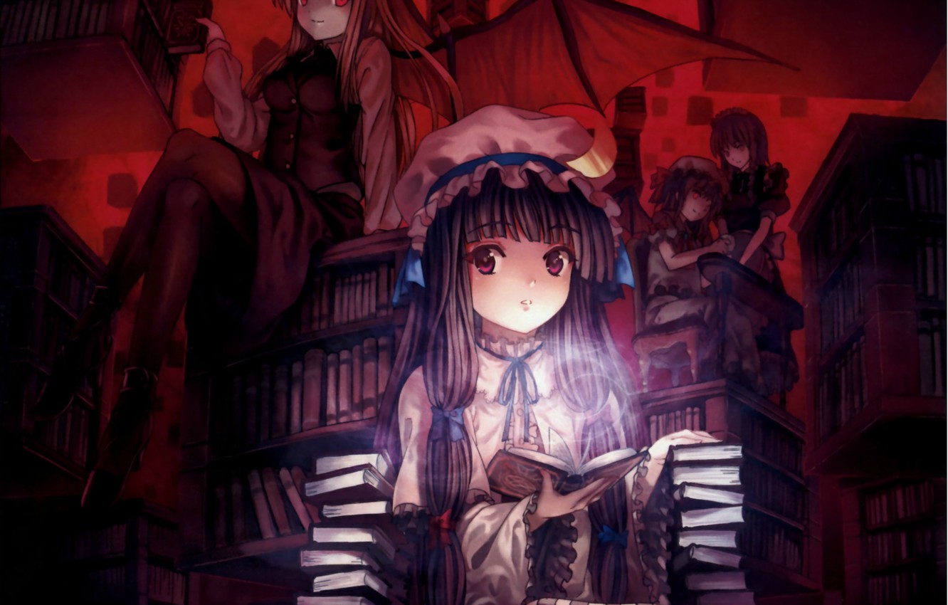 Wallpaper Light Books Wings Library Touhou Remilia Scarlet