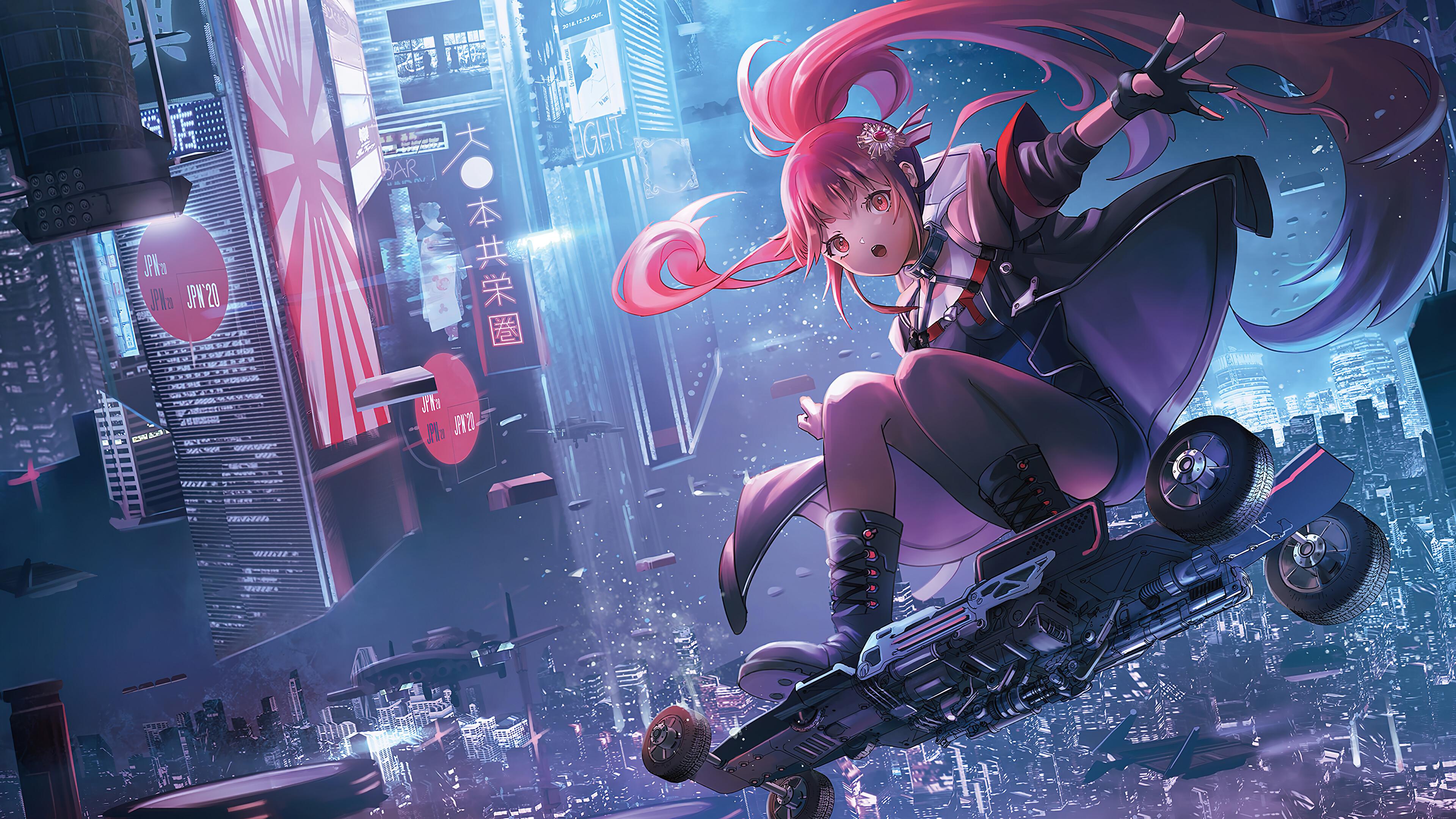 Anime Girl Sci Fi City HD 4K Wallpaper