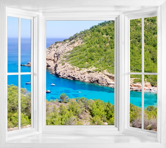 Of An Ibiza Port Mediterranean Sea Window Scene Wall Sticker