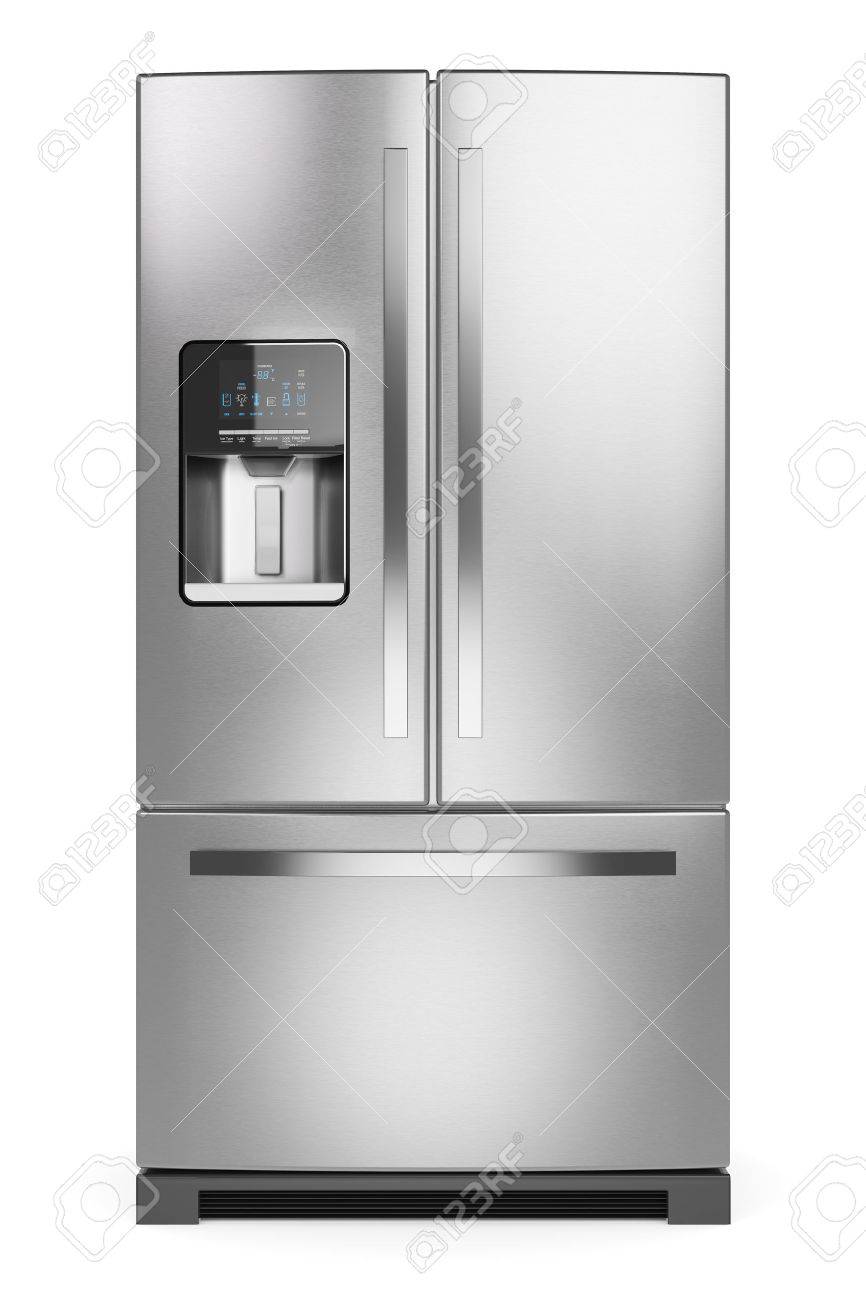 Home Refrigerator Silver Fridge Isolated On White Background