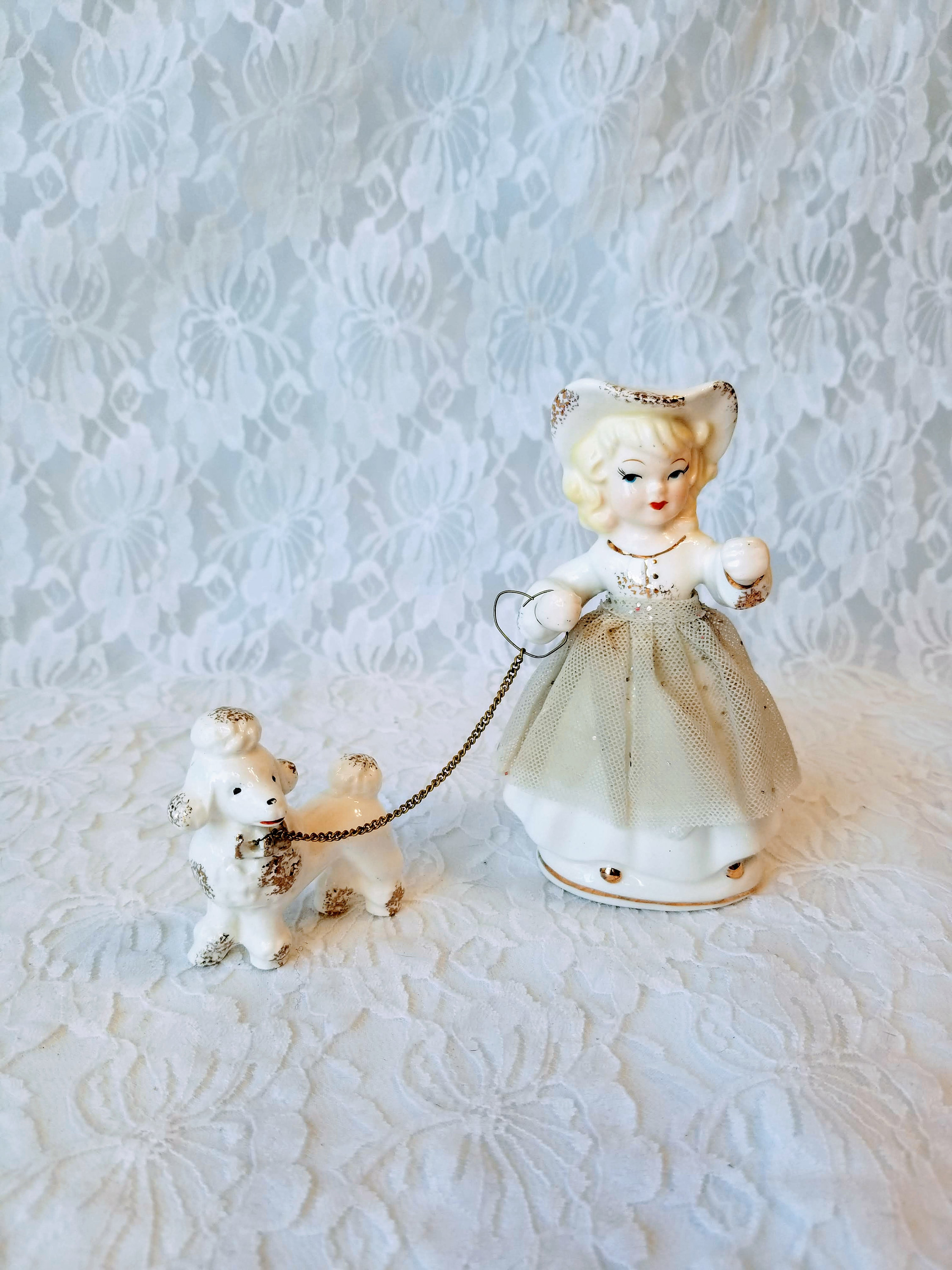 Vintage 1950s Girl With Poodle On Leash Figurine Consco
