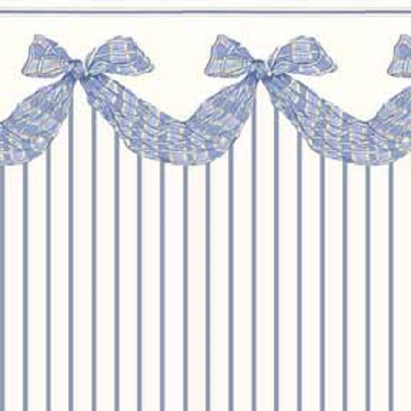 Dollhouse Wallpaper Bow Swag In Blue Stripe