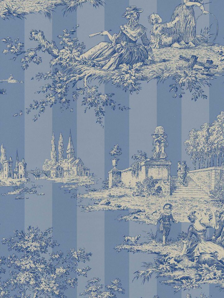 Interior Place   Blue Floral Stripe Toile Wallpaper 2999 http 720x960