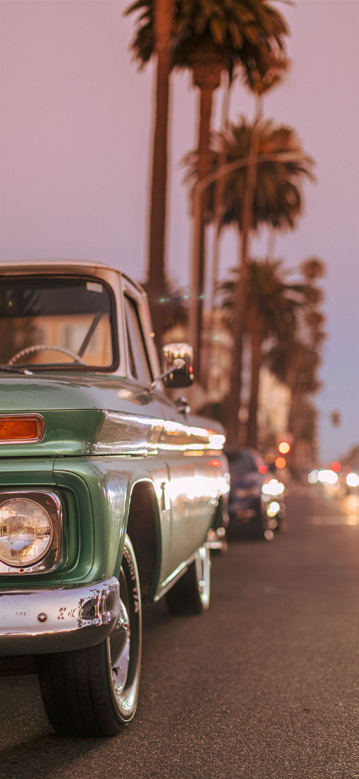 Vintage Car Parked On Ocean Blvd During Sunset iPhone