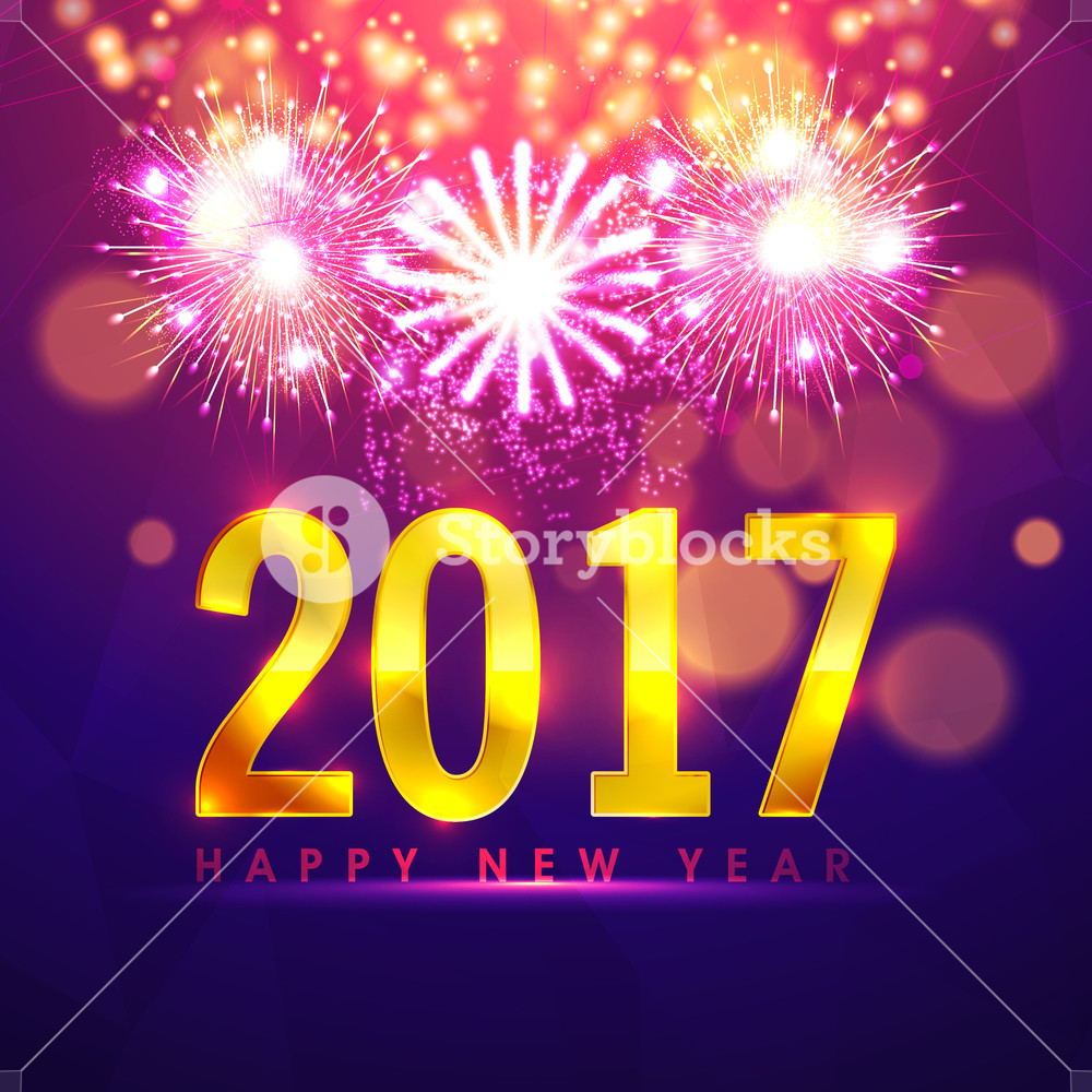 Festive Fireworks Background With Golden Text For Happy New