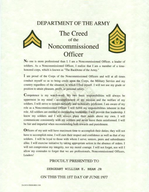 Army Nco Creed By Christopher