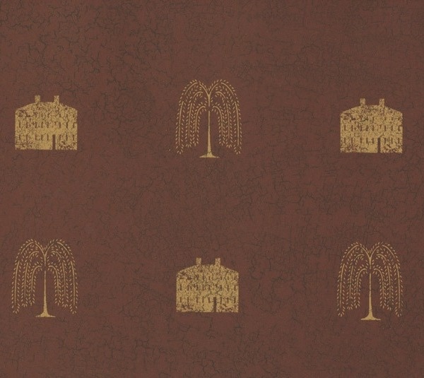 Primitive Country Houses Willow Trees Wallpaper Decorating 600x535