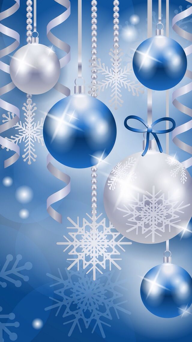 Blue Christmas Ornaments and Snow Flakes Solid Backgrounds
