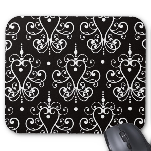 White Black Heart Chandelier Shabby Damask Pattern Mouse Pad