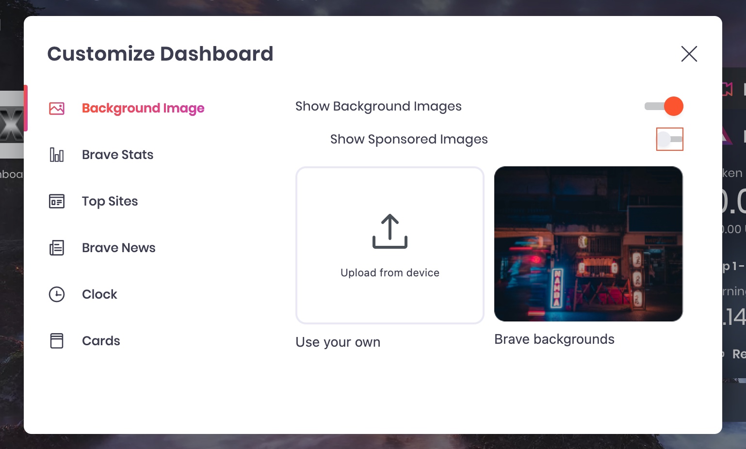 Disable Sponsored Wallpaper Image Ads In Brave Browser