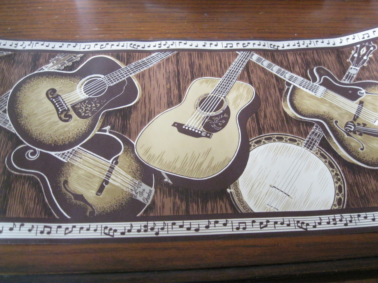 Banjo Instruments Musical Notes Wall Wallpaper Border 85321b Brown