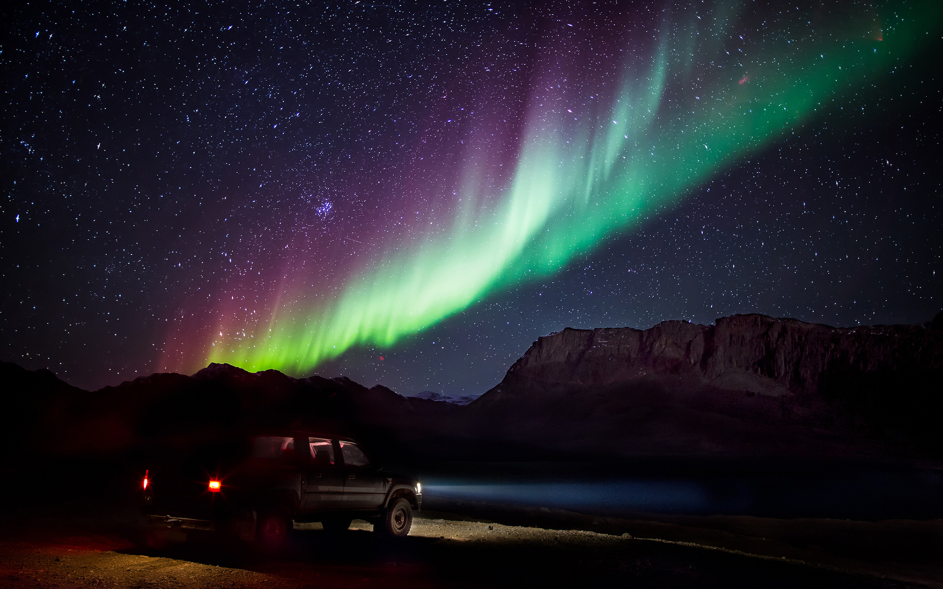Aurora Borealis Northern Lights Night Truck Stars wallpaper background