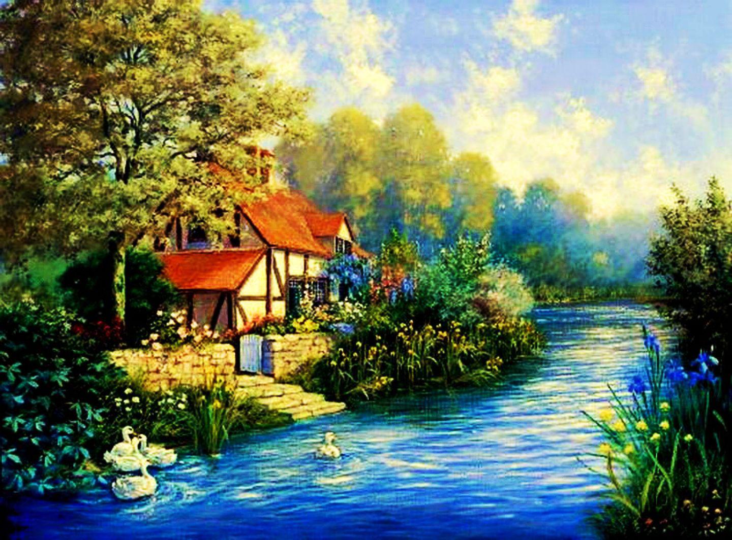 River Cottage Wallpaper HD Desktopinhq
