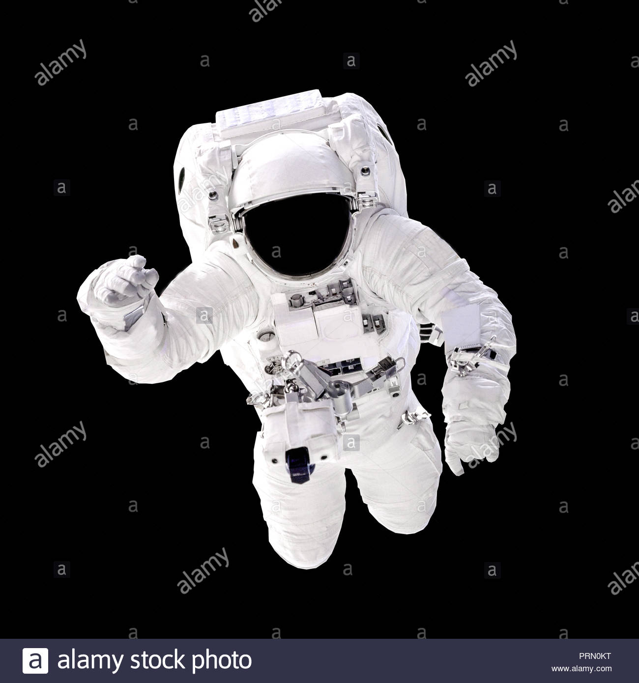 Astronaut in spacesuit close up isolated on black background