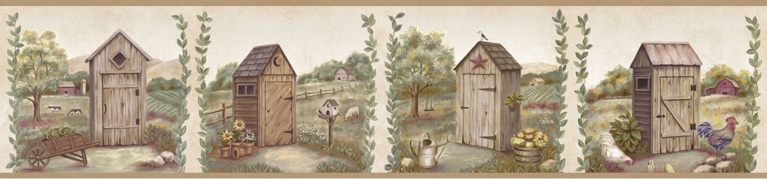 Country Meadows Outhouse Wallpaper Border Clearance Quantities