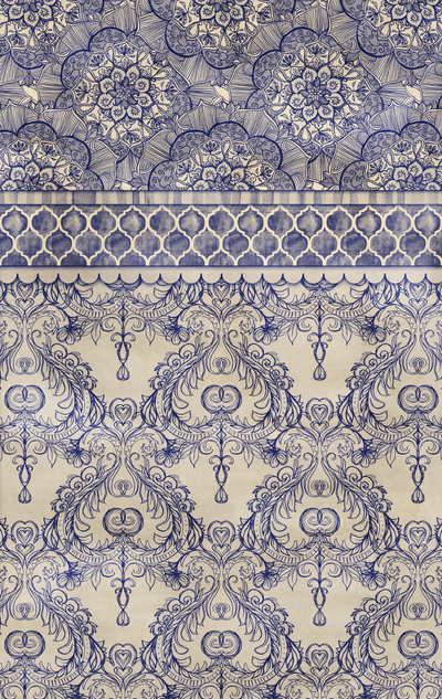 Free download Vintage Wallpaper hand drawn patterns in navy blue cream