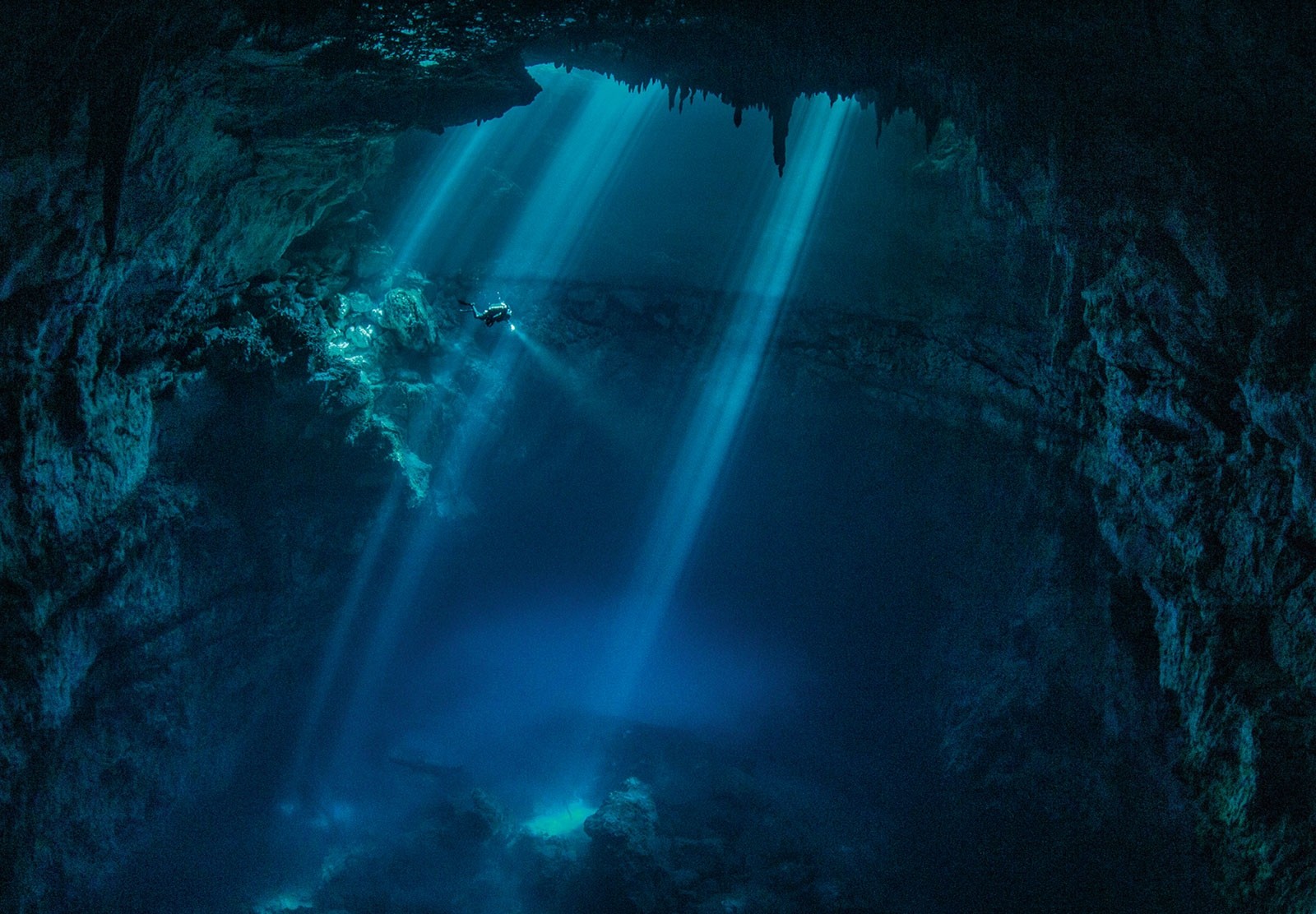 Water Blue Landscapes Nature Diver Mexico Underwater Cenote