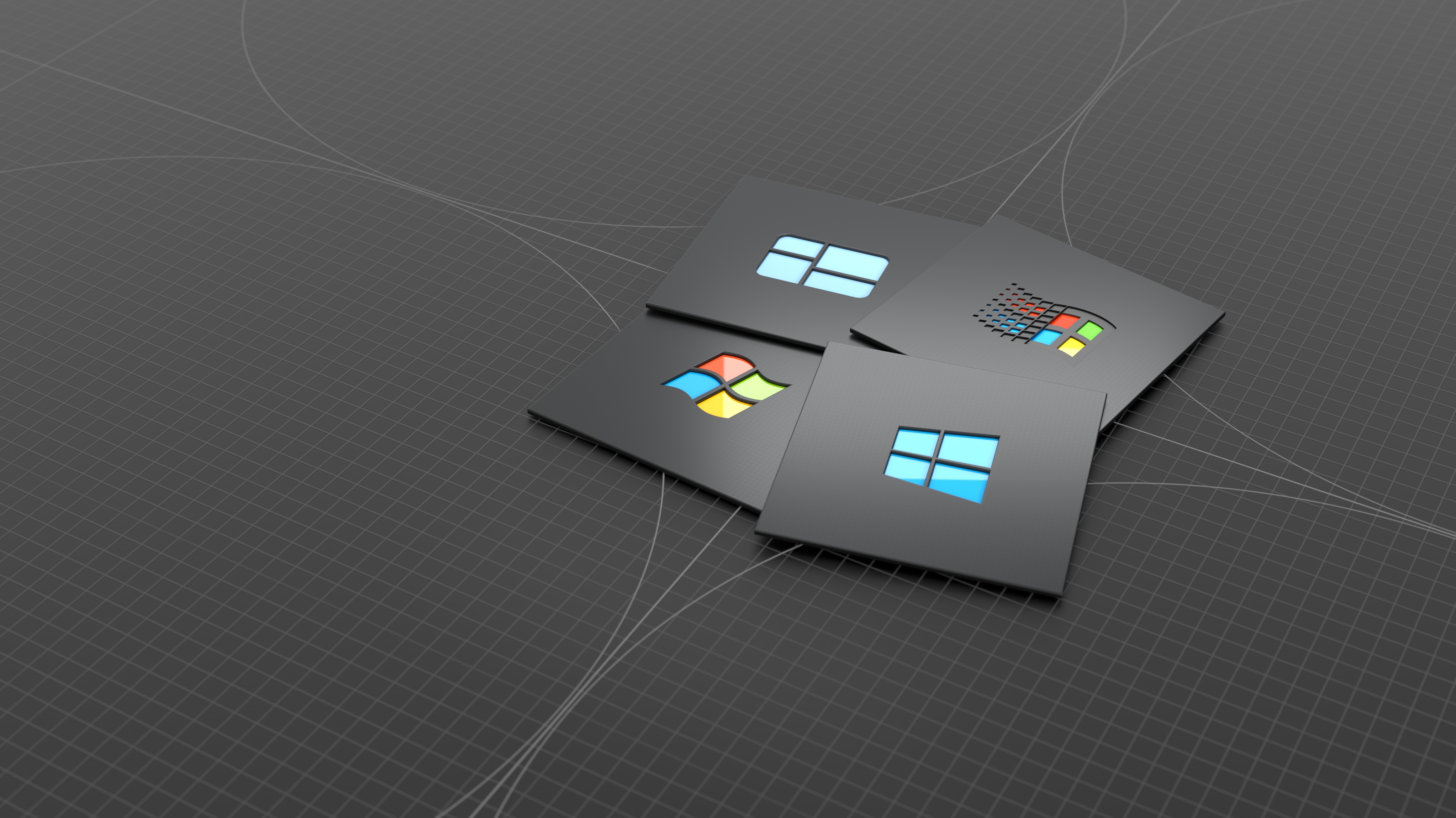 Evolution of Windows Logos on Dark Tiles: A 4K Wallpaper