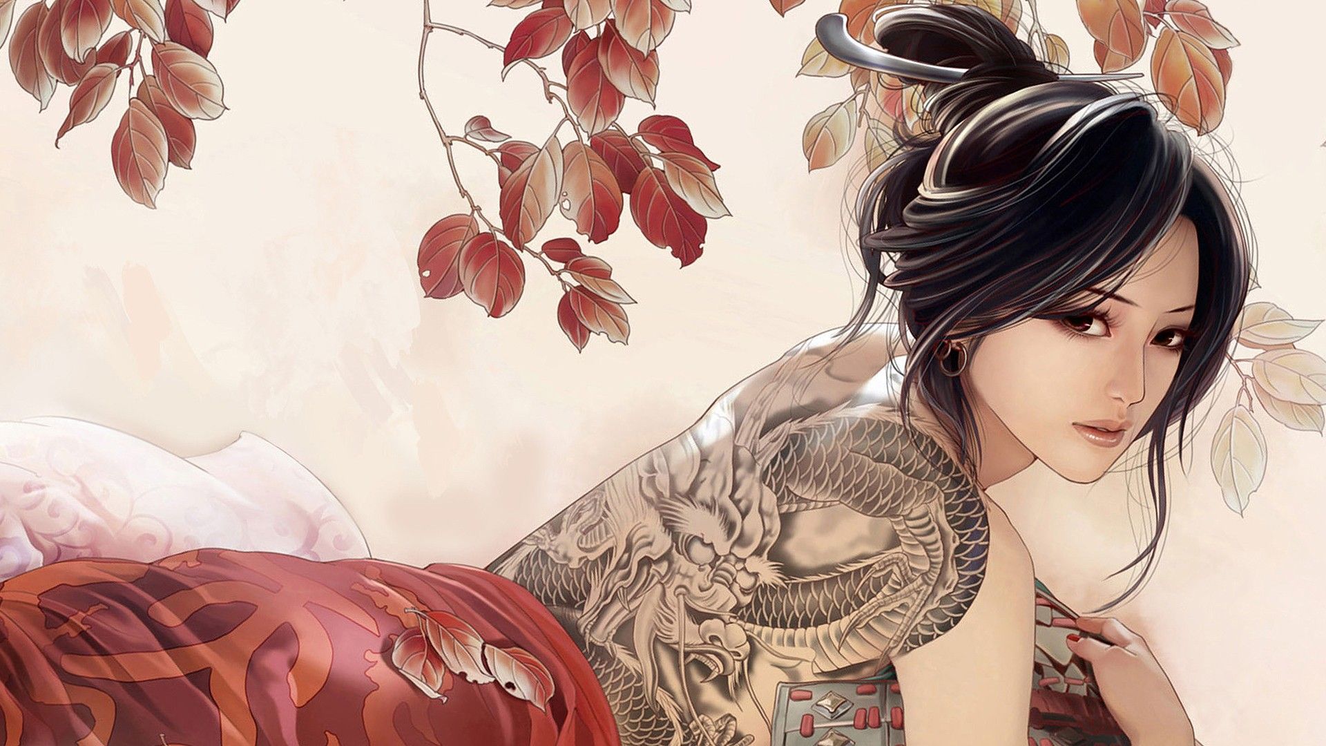 Japanese Zodiac Dragon Tattoo Wallpaper Art Girl