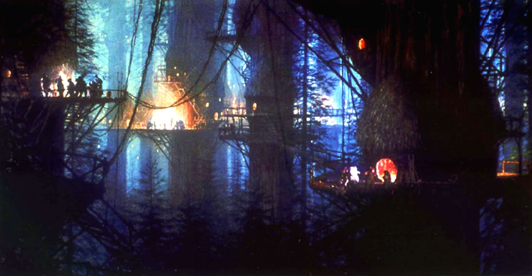 An Ewok Village At Night Star Wars Locations Wallpaper Image
