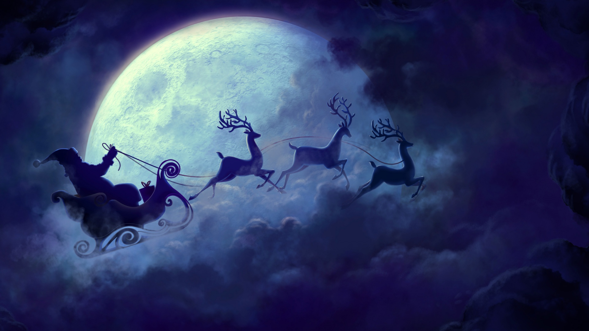 Santa Claus Horses Moon Christmas HD Wallpaper Search More