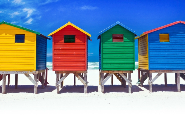 Beach Multicolor Summer Huts Wallpaper