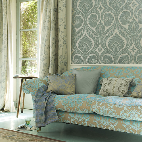 Modern wallpaper Combining pattern in blue green living room