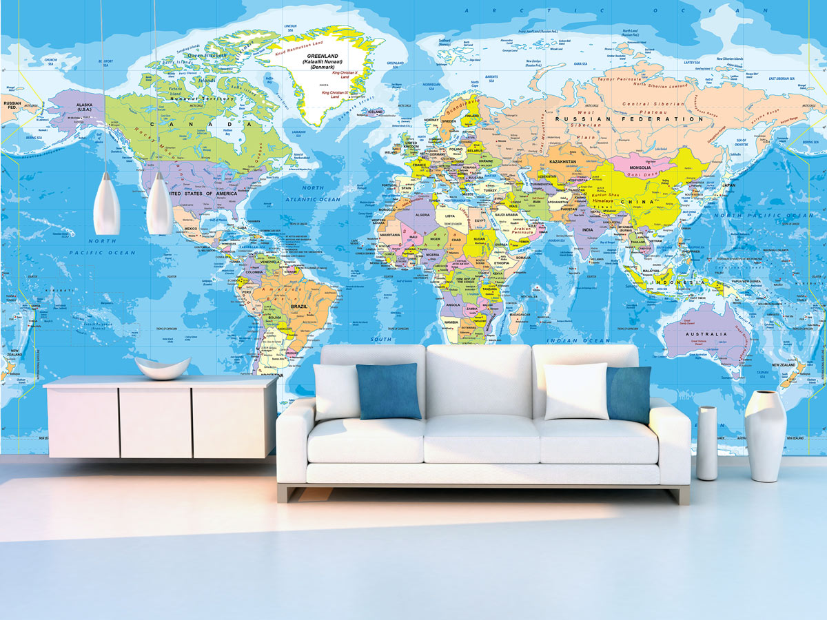 World Political Map Wall Mural Miller Projection