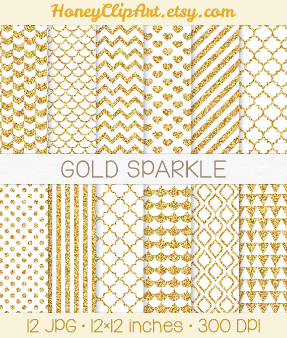 Gold Glitter Digital Paper White And Patterns