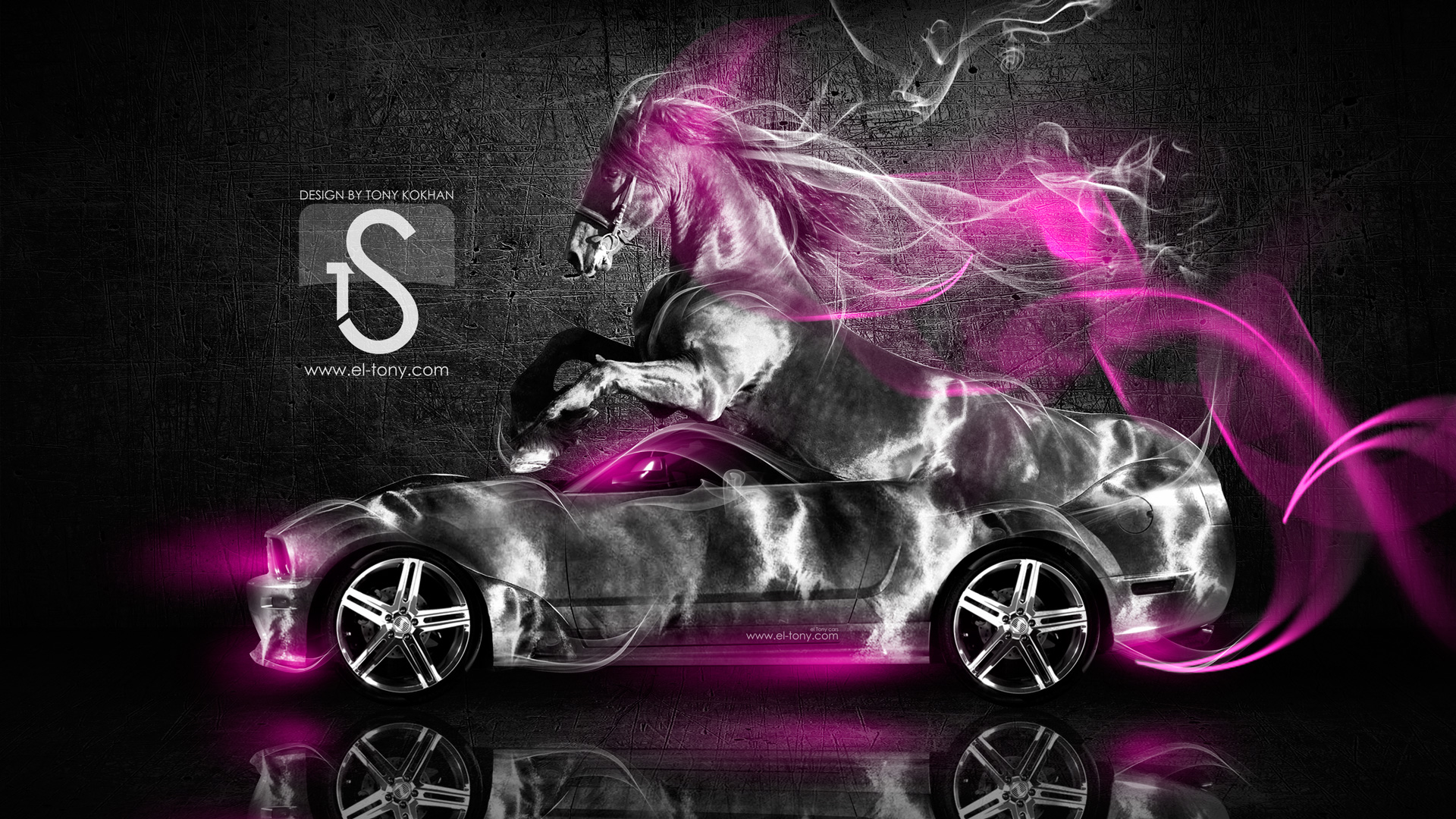 Ford Mustang Gt Fantasy Horse Smoke Car Pink Neon Design By Tony