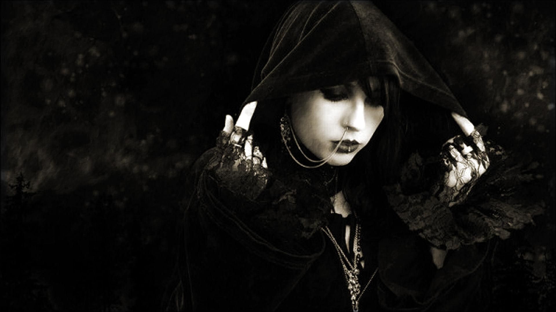 Dark Haired Gothic Girl Goth Mysterious White