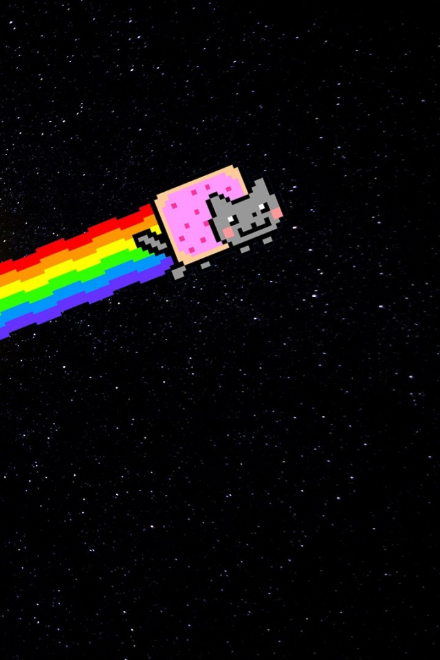 Nyan Cat Rainbow Positive Space Wallpaper Background iPhone 4s
