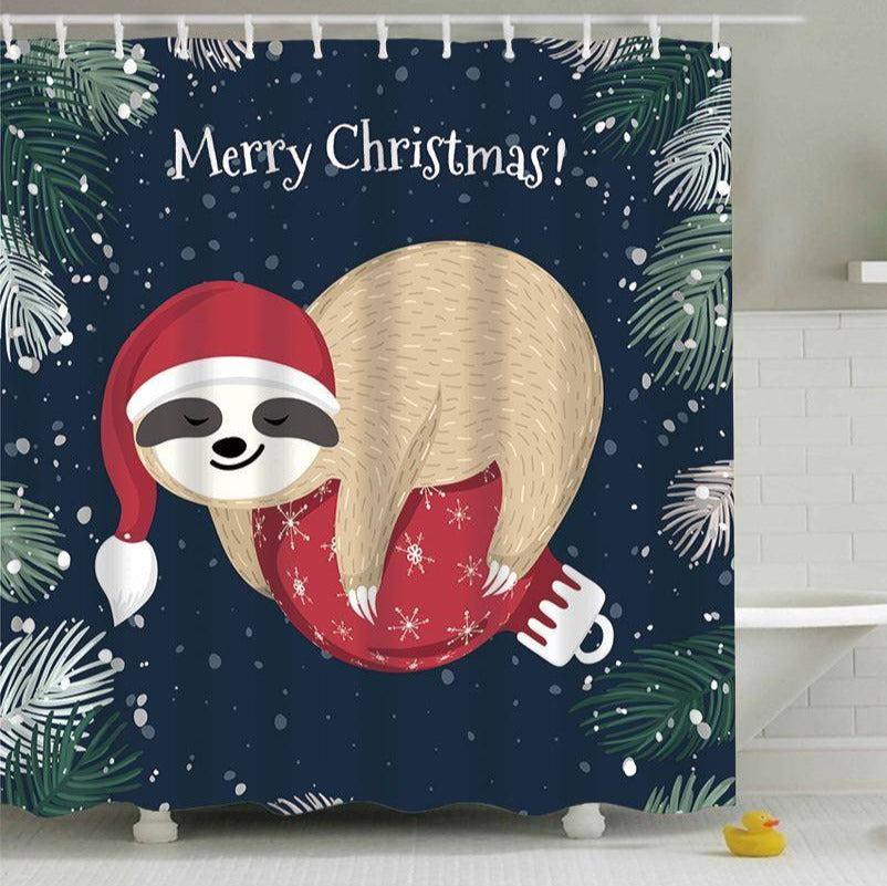Christmas Sloth Shower Curtain Merry Christmas Quotes Sloth