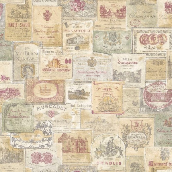 G56173 Wine Labels Vintage French Wallpaper