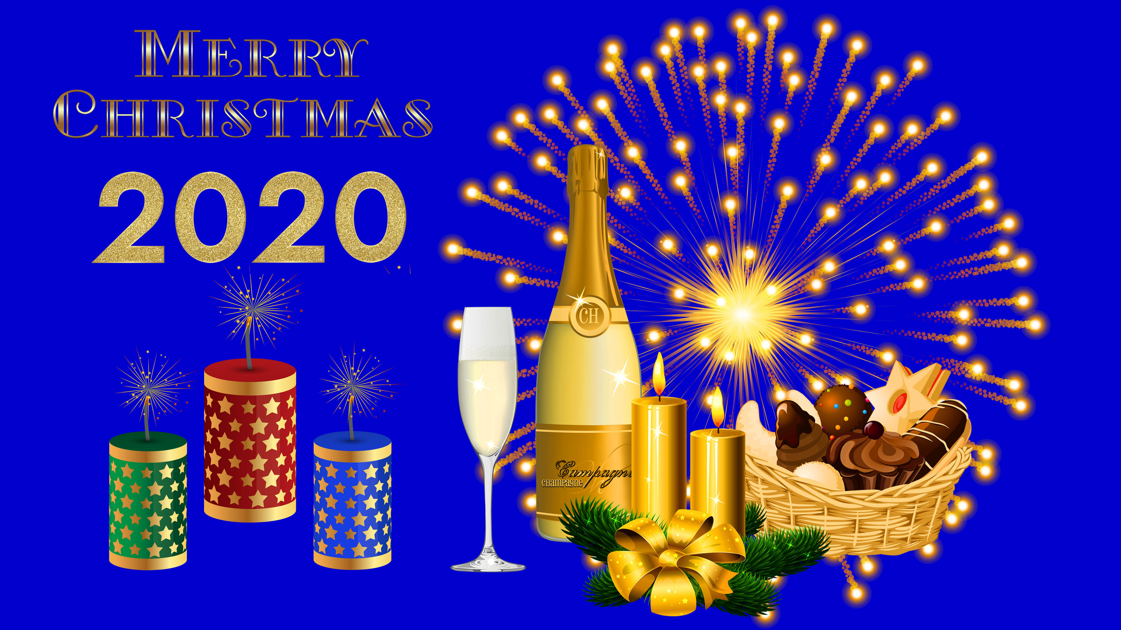 Merry Christmas And Happy New Year Gold Ultra HD Wallpaper