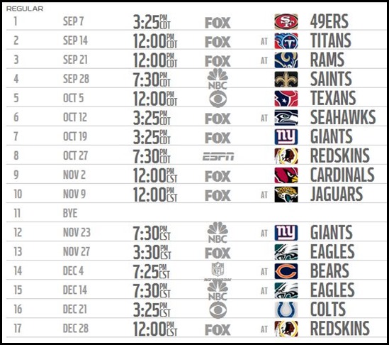 Dallas Cowboys Schedule Print