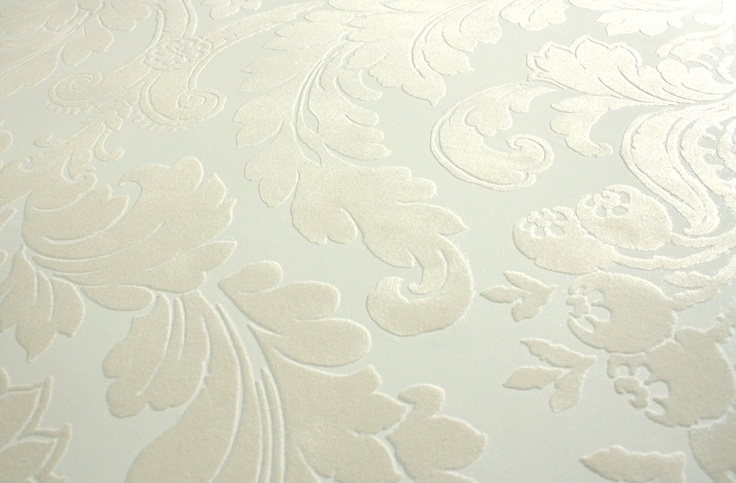 Plush Flocked Wallpaper Heritage Damask White Velvet