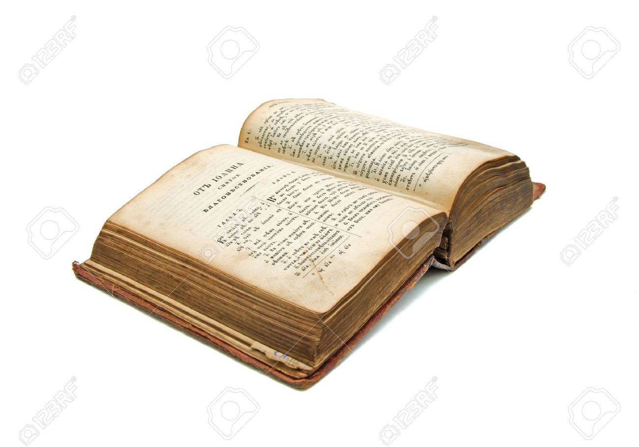 Open Old Books Testament On A White Background Stock Photo