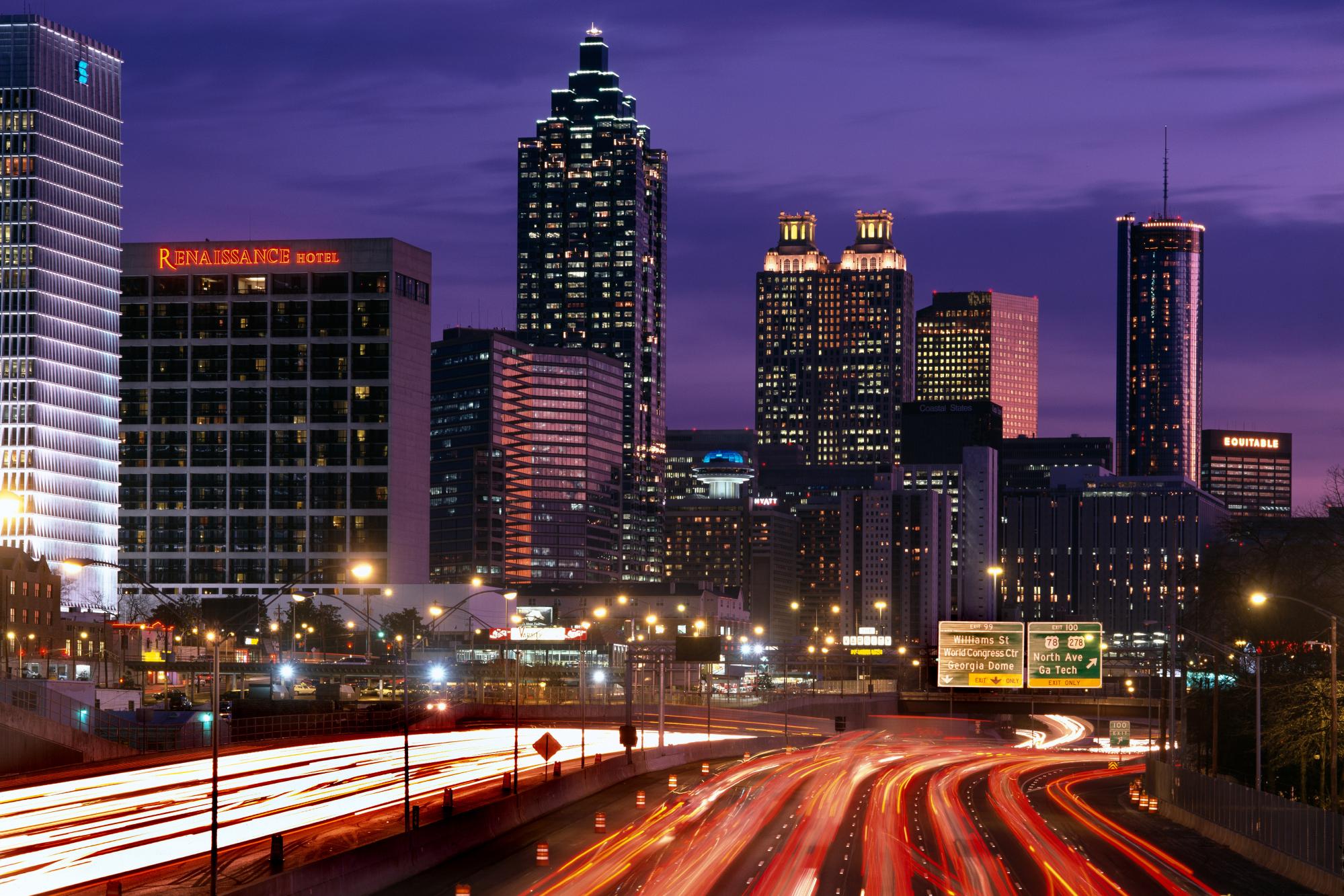 Night City Skyline Black And White Atlanta At