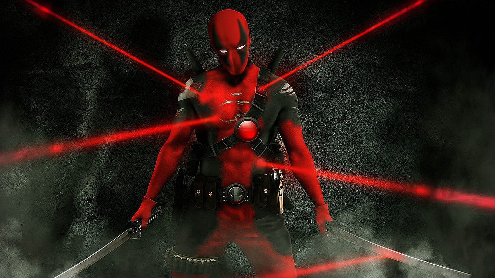 Deadpool Wallpaper Wade Wilson Laser Beams Red Costume Swords