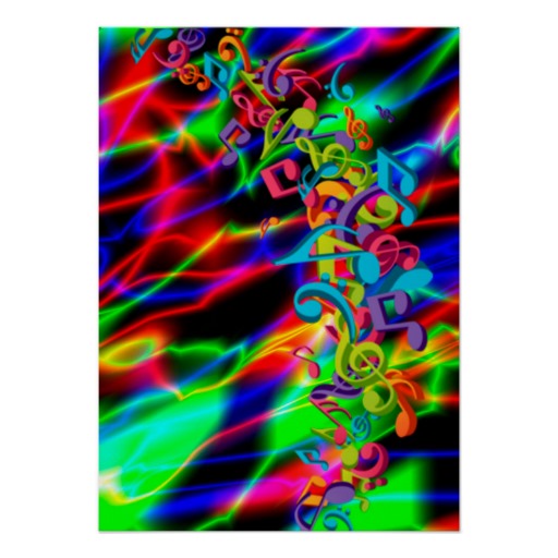 Colourful Music Notes Neon Bright Background Color Poster