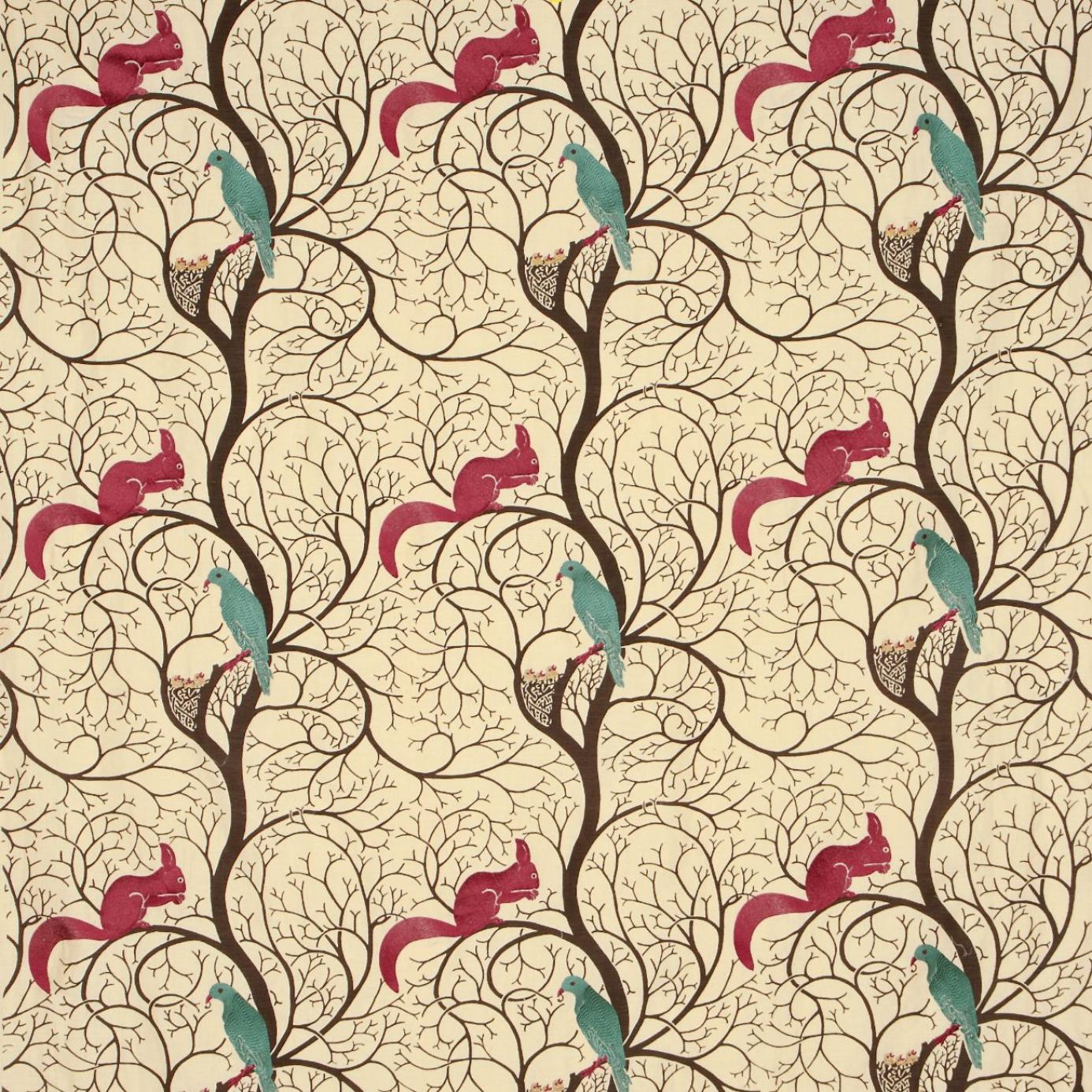 Sanderson Vintage Fabrics Squirrel Dove Embroidery Fabric   TealRed 1386x1386