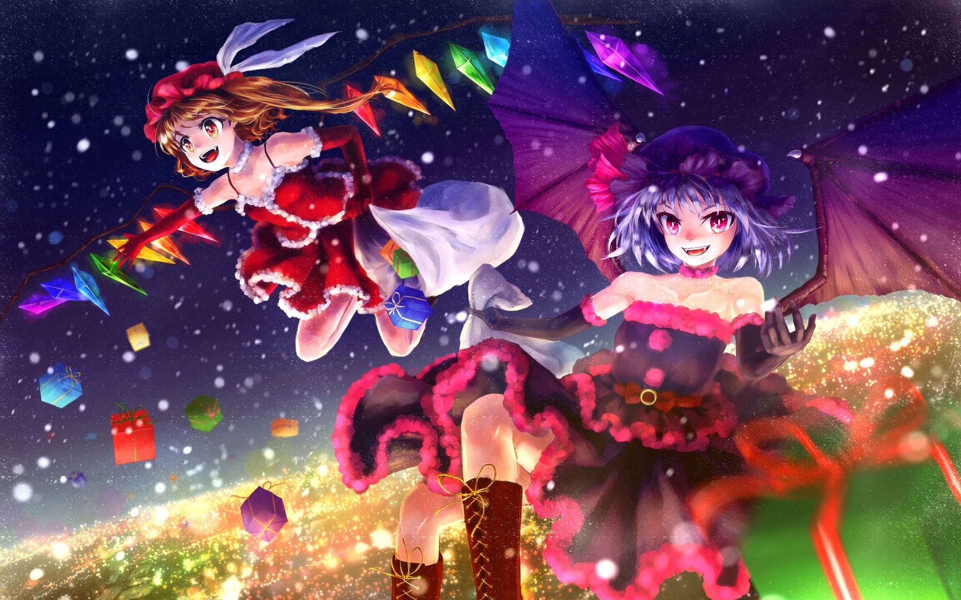 Santa Vampire Girl Wings Touhou HD Wallpaper Widescreen A12