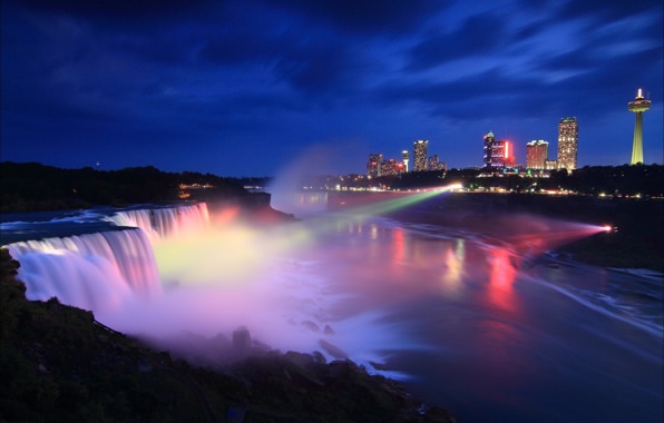 Wallpaper Usa New York Canada Ontario Night Niagara Falls