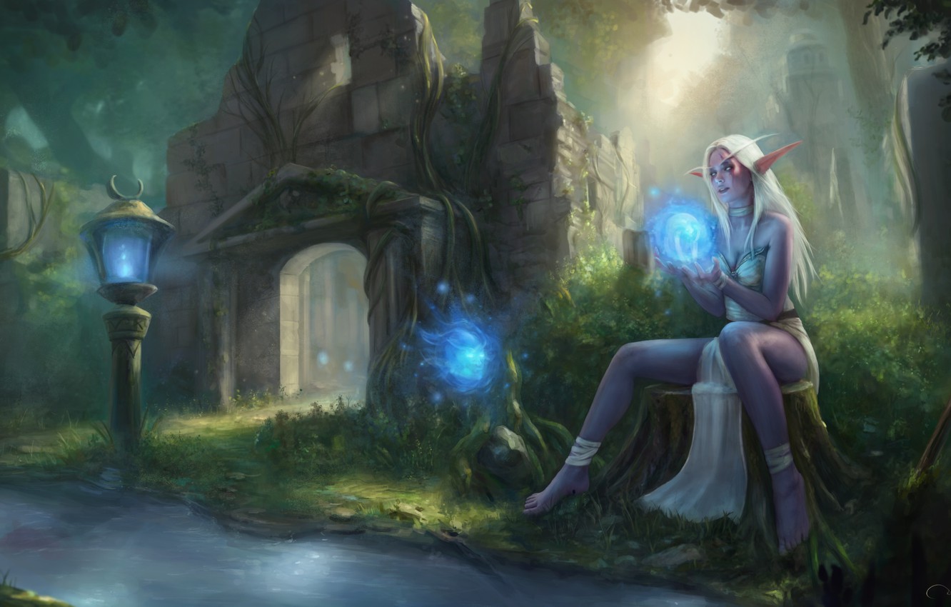 Wallpaper Forest Girl Elf World Of Warcraft Wow Art