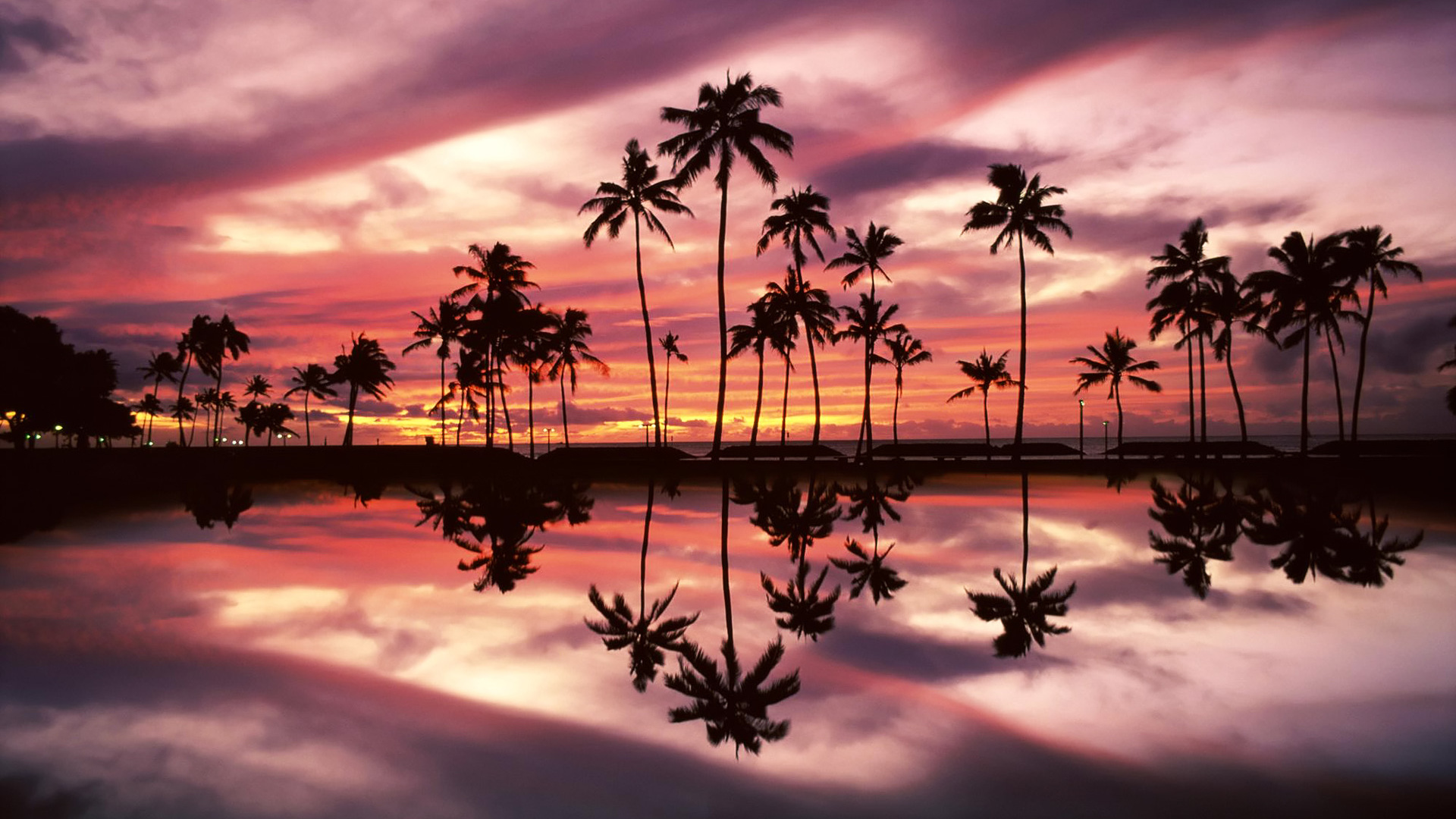 Sunset Over The Ala Moana Beach Park Honolulu Oahu Hawaii