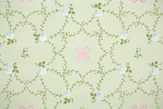 1900s Vintage Wallpaper   Antique Pink and Green with Tiny Pale Blue 570x380