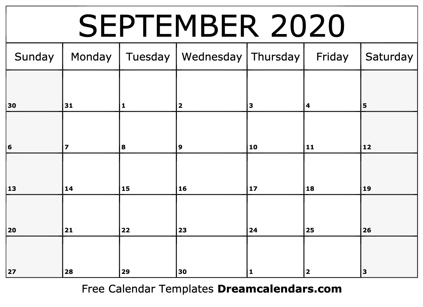 Free September 2020 Printable Calendar Dream Calendars