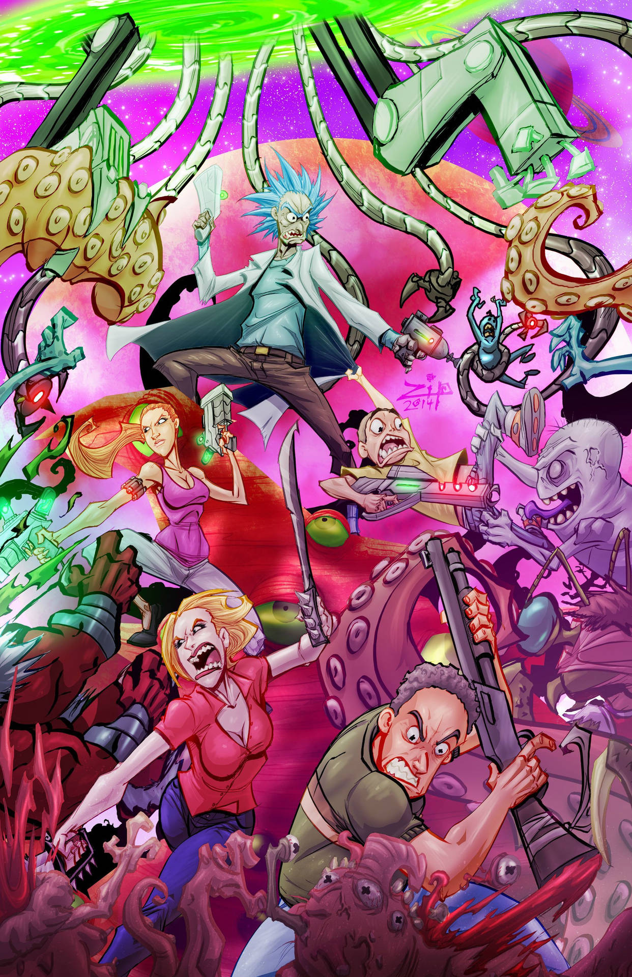 Cool Rick And Morty Anime Style Wallpaper